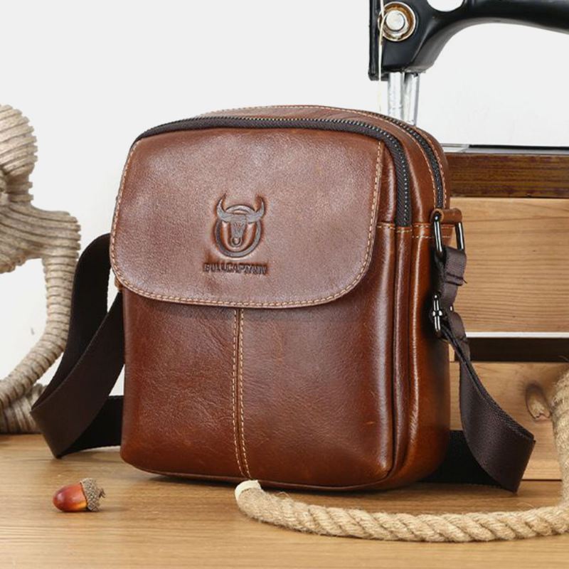 Mænd First Layer Kohud Multi-pocket Crossbody Taske Retro Stor Kapacitet Ryg Anti-theft Pocket Skuldertaske