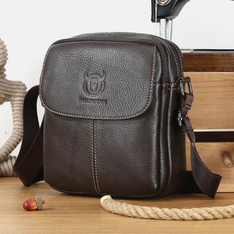 Mænd First Layer Kohud Multi-pocket Crossbody Taske Retro Stor Kapacitet Ryg Anti-theft Pocket Skuldertaske