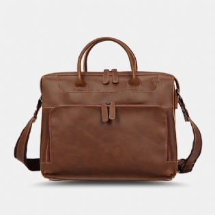 Mænd Horisontal Multi-pocket Multi-compartment Dokumentmappe Vintage Pu Læder 14 Tommer Bærbar Taske Crossbody Taske Skuldertaske Håndtaske