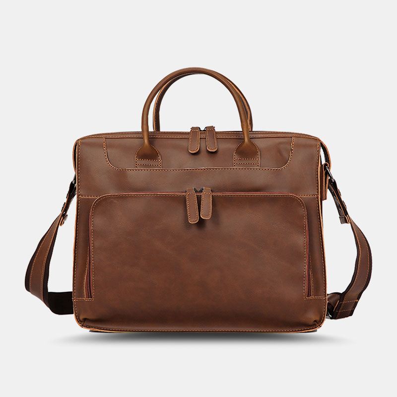 Mænd Horisontal Multi-pocket Multi-compartment Dokumentmappe Vintage Pu Læder 14 Tommer Bærbar Taske Crossbody Taske Skuldertaske Håndtaske