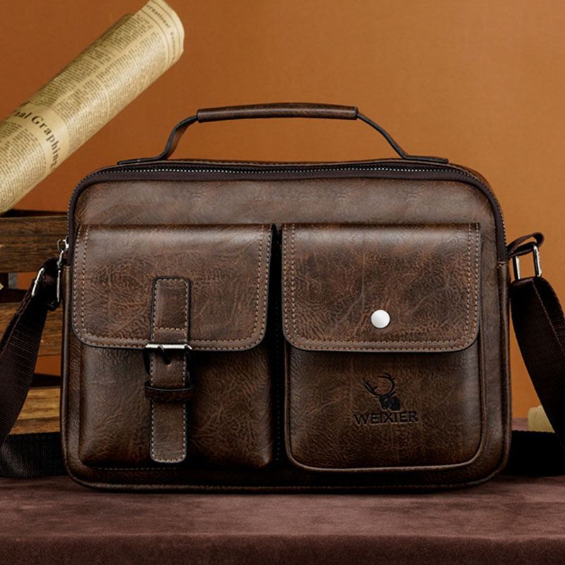 Mænd Horisontal Stor Kapacitet Pu-læder Crossbody-tasker Vandtæt Slidfast Messenger Bag Skuldertaske Håndtaske