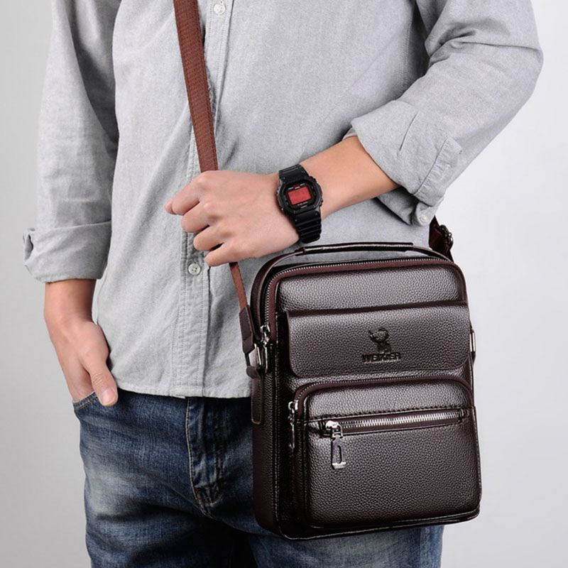 Mænd Imiteret Læder Busienss Retro Multi-carry Håndtaske Crossbody Taske
