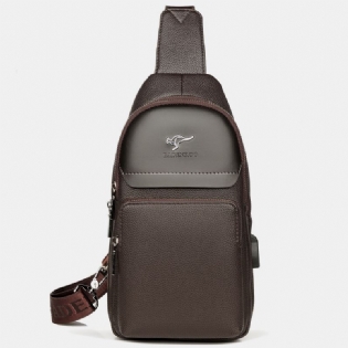 Mænd Imiteret Læder Mode Brysttaske Skuldertaske Crossbody Taske Med Usb-opladningsport