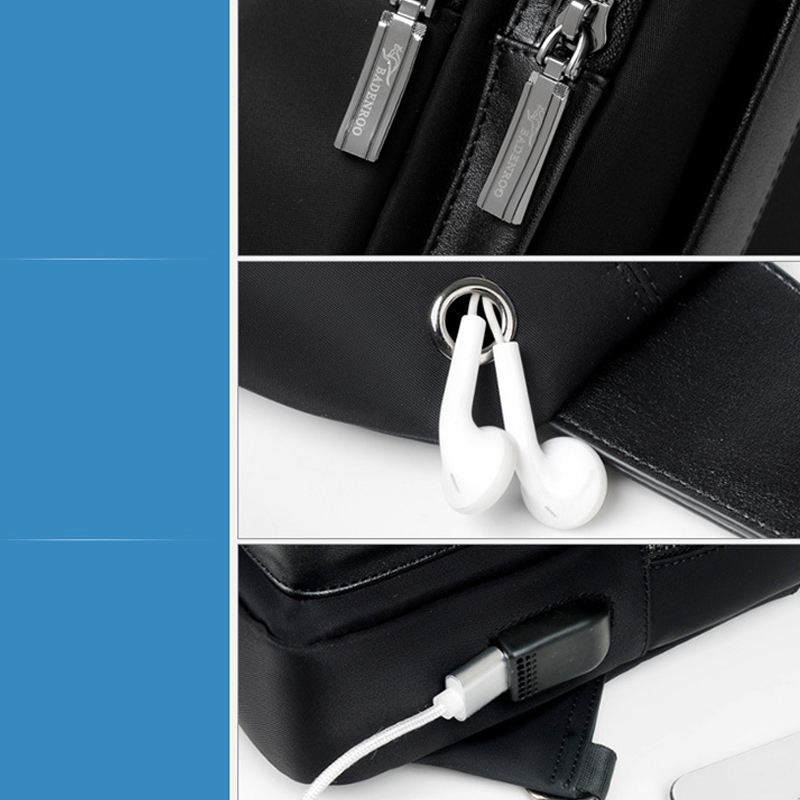 Mænd Imiteret Læder Mode Brysttaske Skuldertaske Crossbody Taske Med Usb-opladningsport