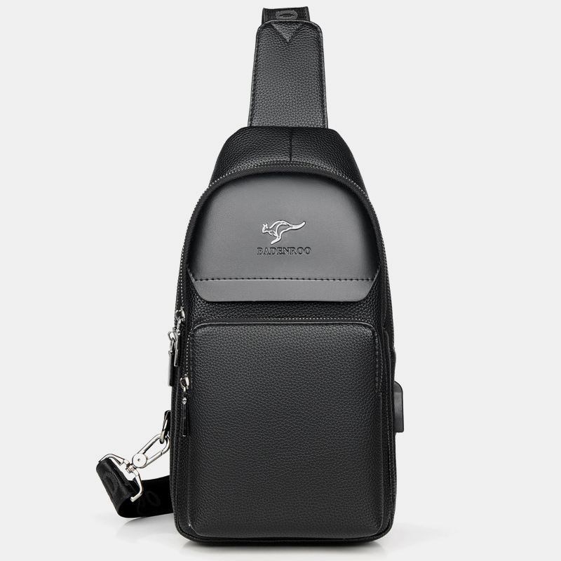 Mænd Imiteret Læder Mode Brysttaske Skuldertaske Crossbody Taske Med Usb-opladningsport