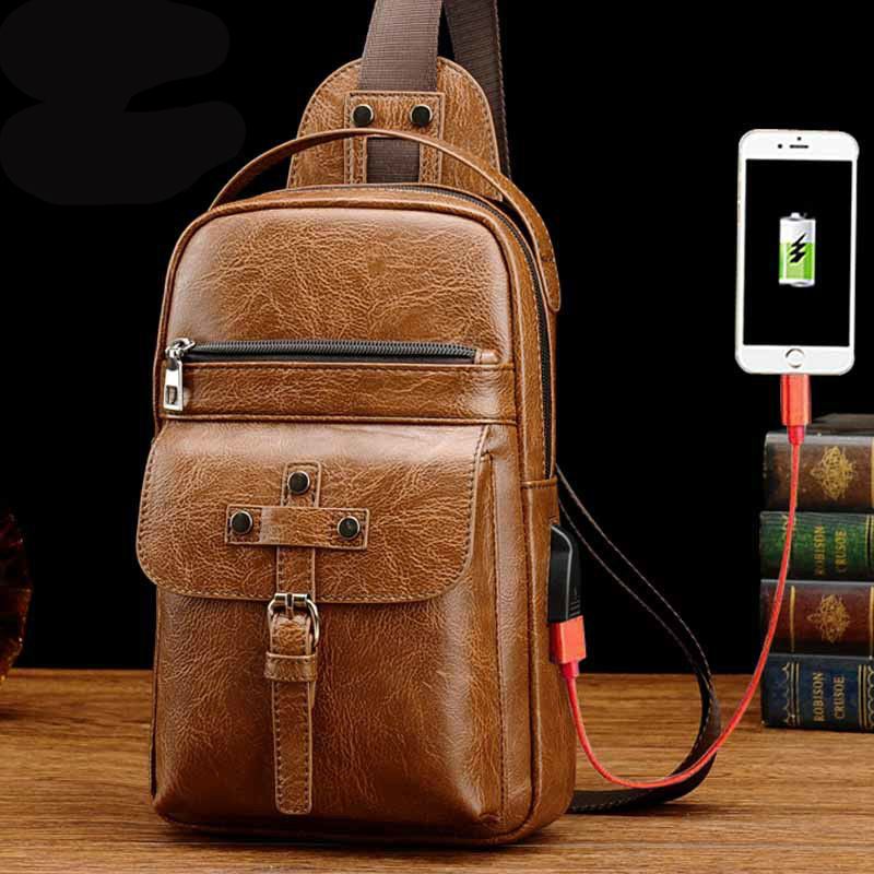 Mænd Imiteret Læder Modetaske Crossbody Taske Brysttaske