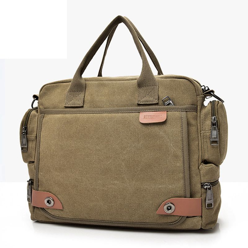 Mænd Kvalitet Canvas Casual Business Stor Kapacitet Funktionel Håndtaske Crossbody Taske