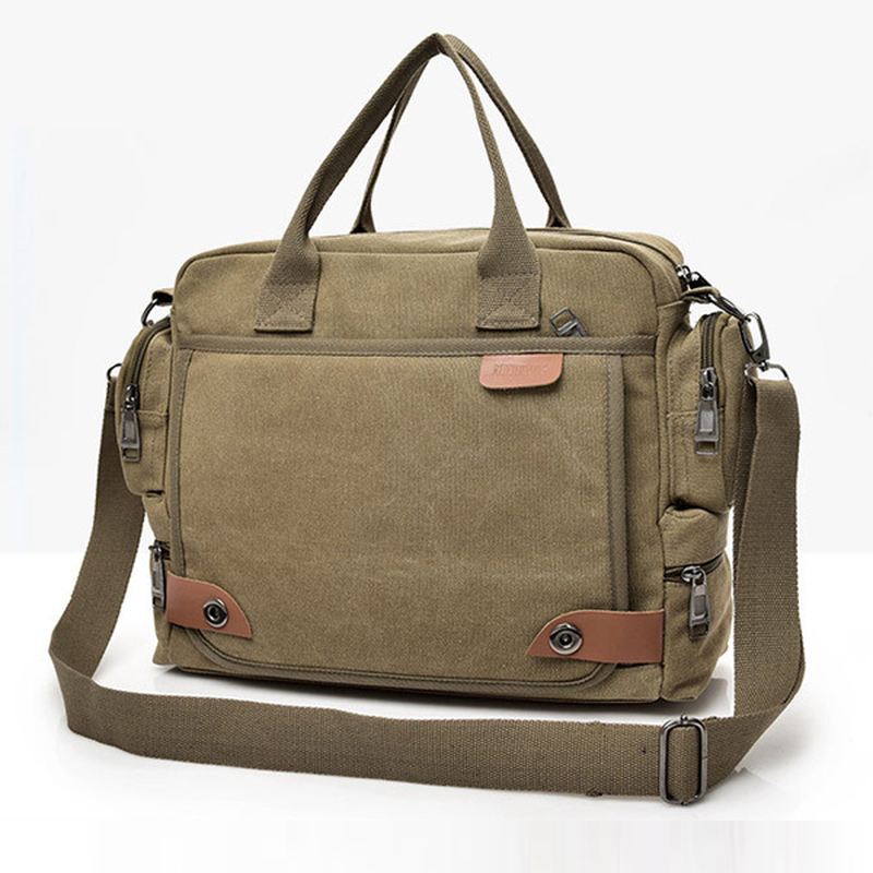 Mænd Kvalitet Canvas Casual Business Stor Kapacitet Funktionel Håndtaske Crossbody Taske