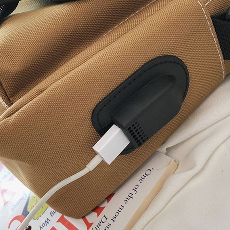 Mænd Lærred Med Stor Kapacitet Usb-opladning Vintage Hippie Messenger Bag Crossbody Bag Skuldertaske