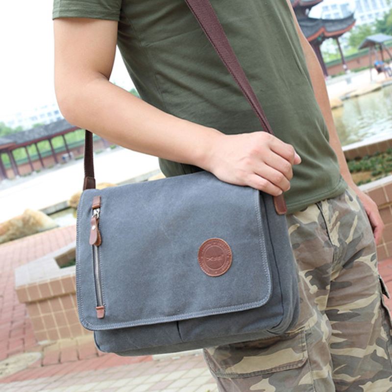 Mænd Lærreds Skuldertaske Casual Messenger Bag Retro Bærbar Taske