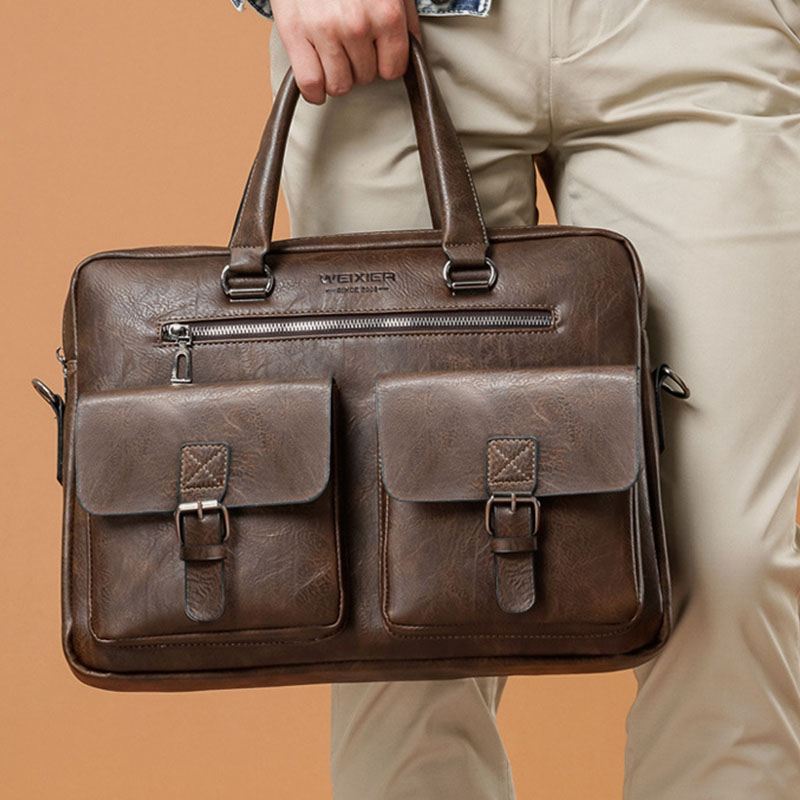 Mænd Lynlås Multi-pocket Håndtaske Stor Kapacitet Anti-tyveri Retro 13.3 Tommer Bærbar Dokumentmappe Crossbody Tasker
