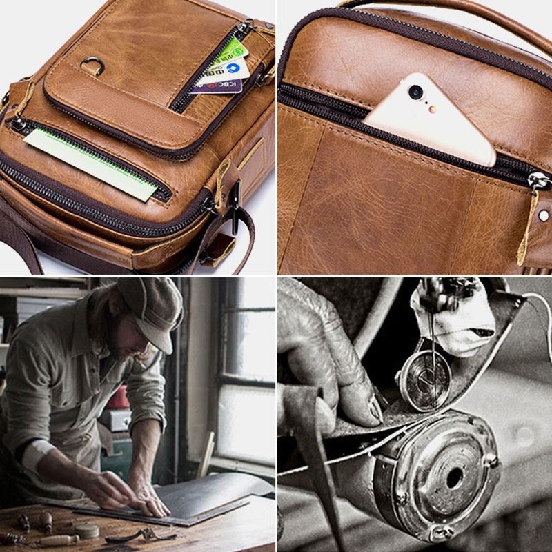 Mænd Multi-pocket Ægte Læder Crossbody Tasker Ryg Anti-tyveri Lomme Design Slidfast Messenger Bag Håndtaske Med Stor Kapacitet