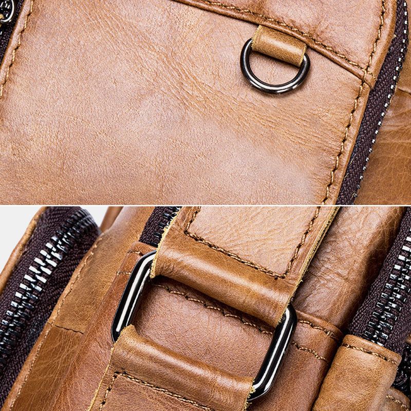 Mænd Multi-pocket Ægte Læder Crossbody Tasker Ryg Anti-tyveri Lomme Design Slidfast Messenger Bag Håndtaske Med Stor Kapacitet