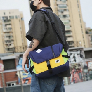 Mænd Nylon Medium Kapacitet Kontrast Farve Casual Personality Skoletaske Crossbody Bag Skuldertaske