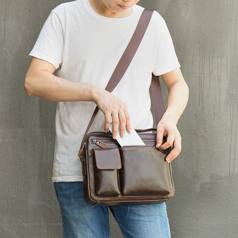 Mænd Olievoks Læder Stor Kapacitet Vandtæt Messenger Taske Dokumentmappe Multi-pocket Kohud Crossbody Tasker Skuldertaske