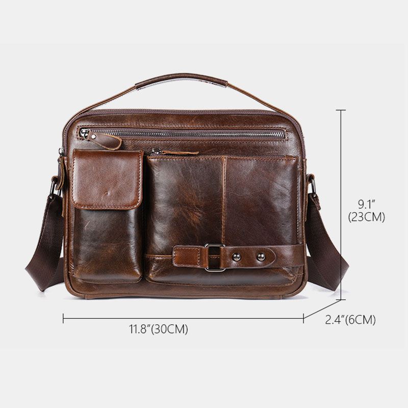 Mænd Olievoks Læder Stor Kapacitet Vandtæt Messenger Taske Dokumentmappe Multi-pocket Kohud Crossbody Tasker Skuldertaske