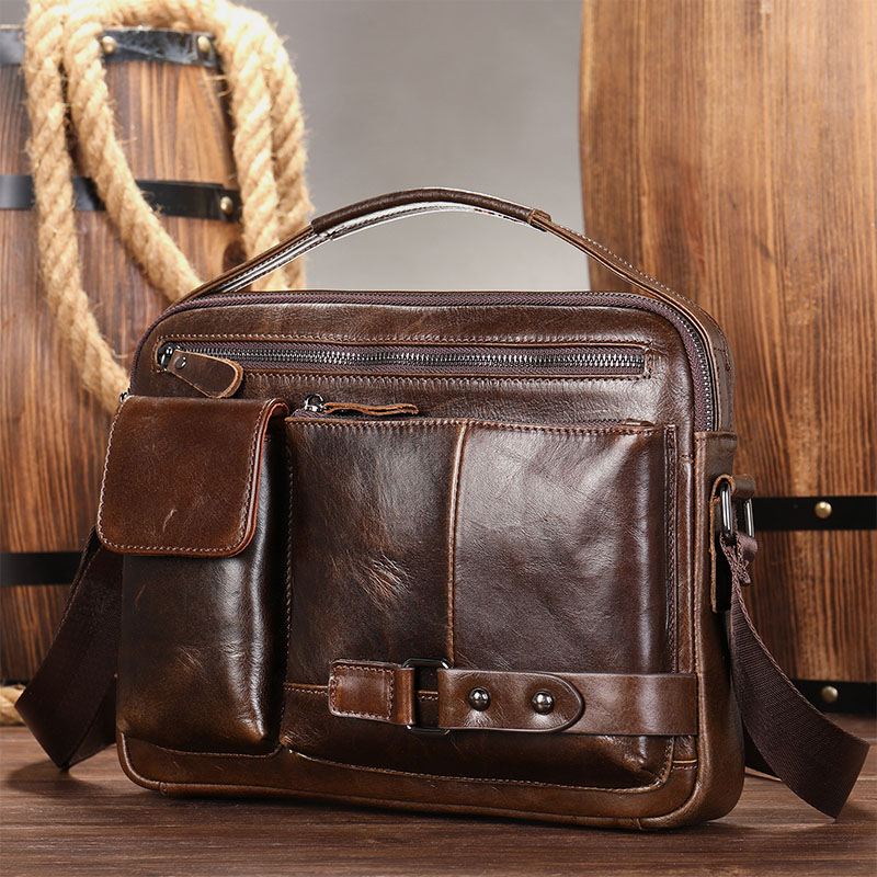 Mænd Olievoks Læder Stor Kapacitet Vandtæt Messenger Taske Dokumentmappe Multi-pocket Kohud Crossbody Tasker Skuldertaske