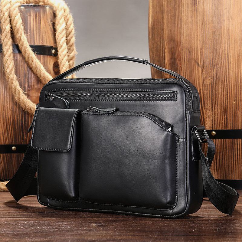 Mænd Olievoks Læder Stor Kapacitet Vandtæt Messenger Taske Dokumentmappe Multi-pocket Kohud Crossbody Tasker Skuldertaske