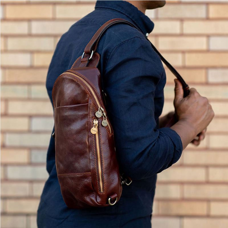 Mænd Pu-læder Anti-tyveri Vintage Casual Skuldertaske Crossbody Bag Brysttaske Sling Bag Hippie Bag