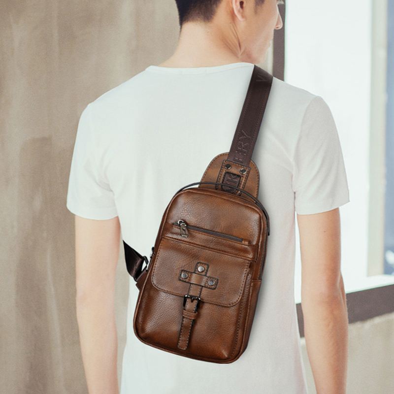 Mænd Pu Læder Business Casual Brysttaske Crossbody Skuldertaske Til Fritid