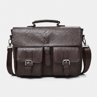 Mænd Pu Læder Lærred Stor Kapacitet 14 Tommer Multifunktionsmappe Crossbody Tasker Håndtaske Rygsæk