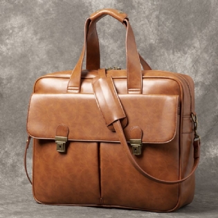 Mænd Pu Læder Multi-lomme 14 Tommer Bærbar Taske Messenger Taske Rejse Crossbody Taske Håndtaske