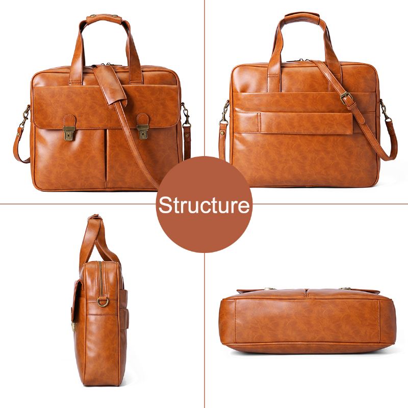 Mænd Pu Læder Multi-lomme 14 Tommer Bærbar Taske Messenger Taske Rejse Crossbody Taske Håndtaske
