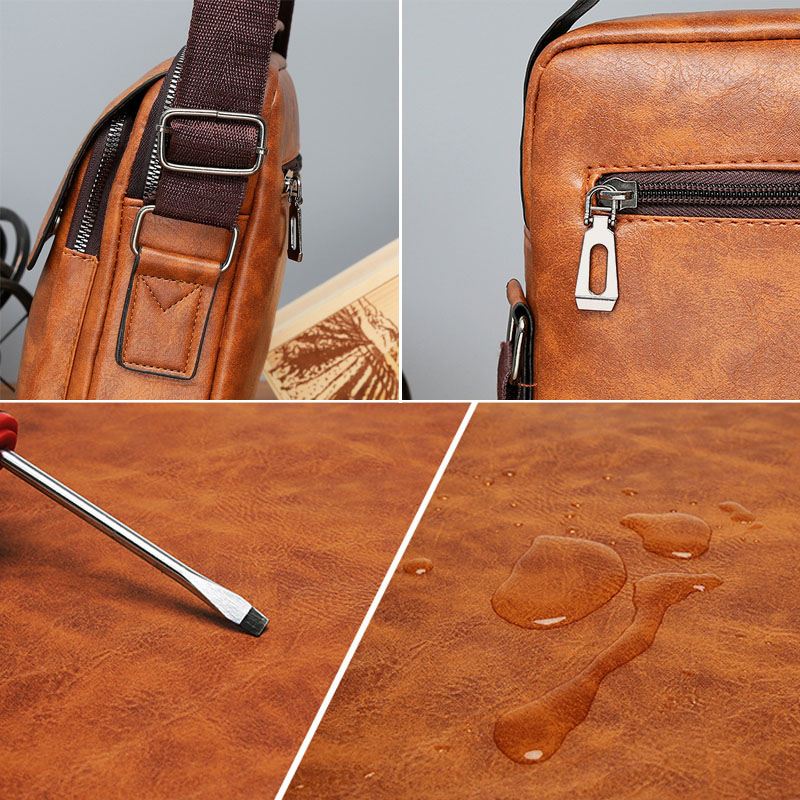 Mænd Pu-læder Multi-pocket Anti-theft Retro Crossbody Tasker Skuldertaske Håndtaske Messenger Bag Briefcase