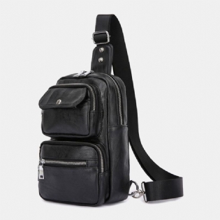 Mænd Pu Læder Multi-pocket Stor Kapacitet Vintage Crossbody Bag Brysttaske Sling Bag