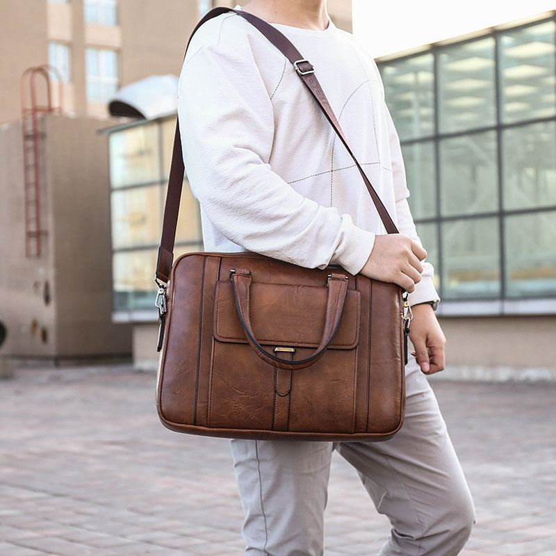 Mænd Pu Læder Multifunktion Multi-pocket Vintage Messenger Bag Crossbody Bag Håndtaske Skuldertaske