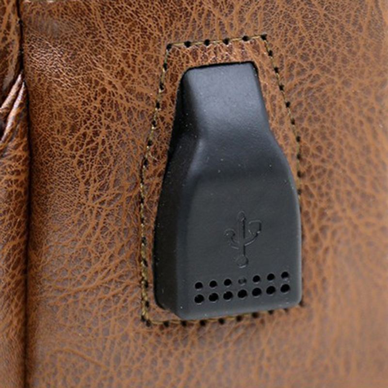 Mænd Pu-læder Retro Business Brysttaske Med Usb-opladning Ungdomslæder Skuldertaske Cross Body Taske