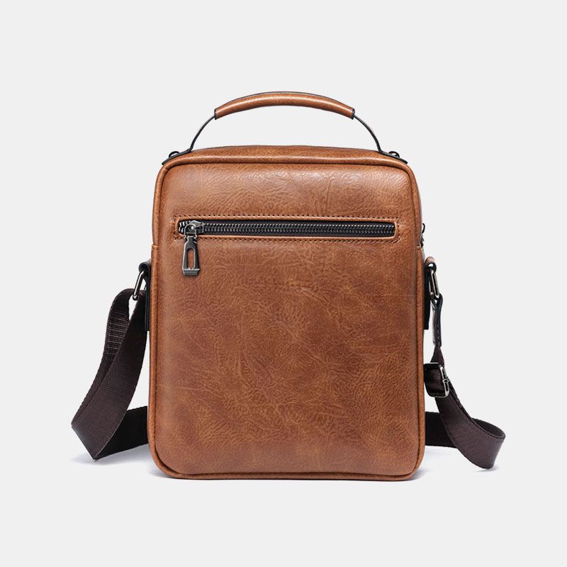 Mænd Pu Læder Retro Business Stor Kapacitet Multi-lomme Ensfarvet Skuldertaske Crossbody Taske