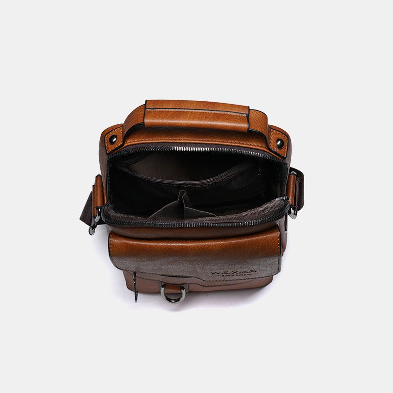 Mænd Pu Læder Retro Business Stor Kapacitet Multi-lomme Ensfarvet Skuldertaske Crossbody Taske