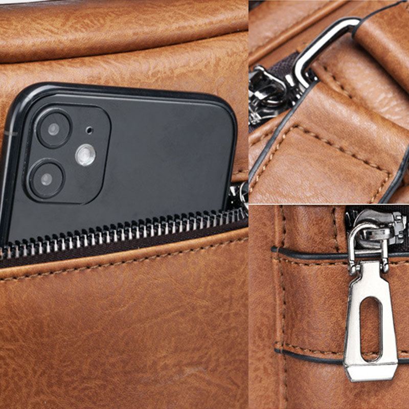 Mænd Pu Læder Retro Business Stor Kapacitet Multi-lomme Ensfarvet Skuldertaske Crossbody Taske