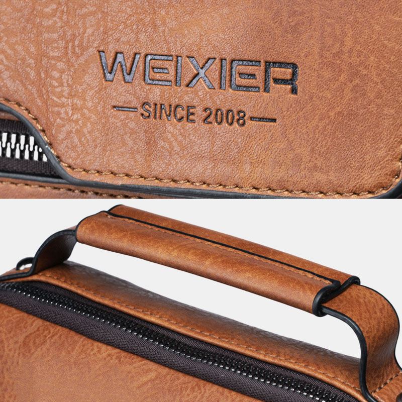 Mænd Pu Læder Retro Business Stor Kapacitet Multi-lomme Ensfarvet Skuldertaske Crossbody Taske