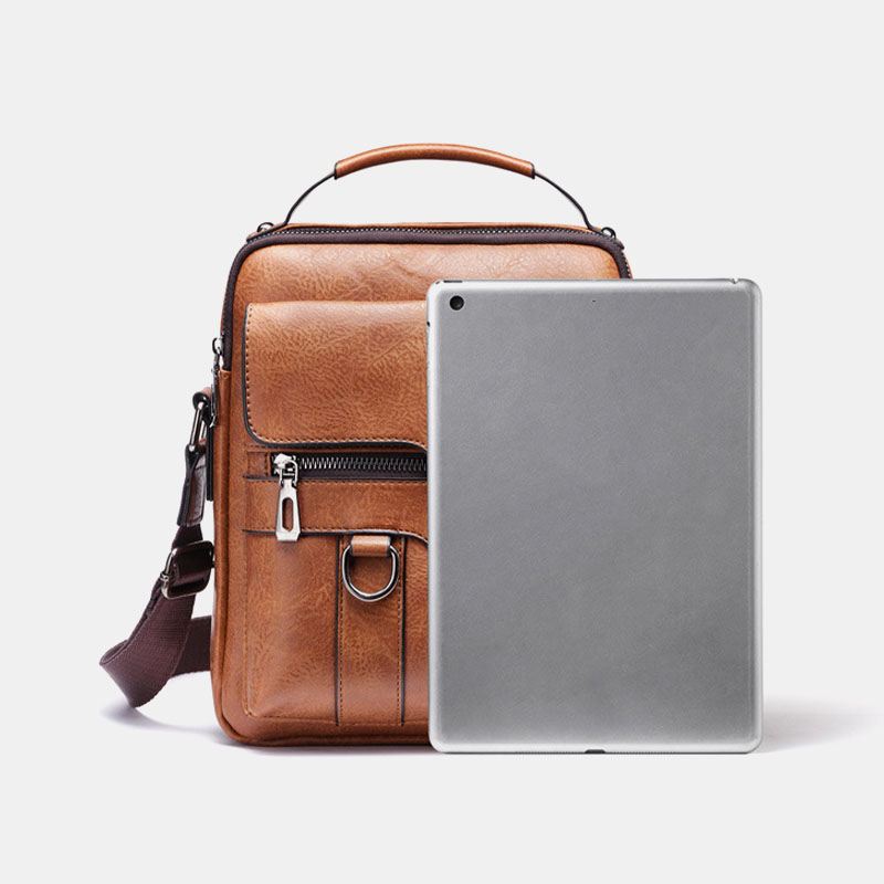 Mænd Pu Læder Retro Business Stor Kapacitet Multi-lomme Ensfarvet Skuldertaske Crossbody Taske
