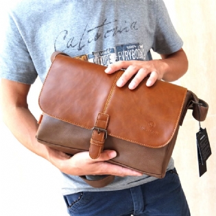 Mænd Pu-læder Stor Kapacitet Tyveribeskyttelsesdæksel Lynlås Vintage Casual Messenger Bag Crossbody-taske Skuldertaske