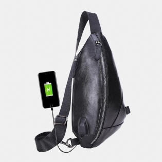 Mænd Pu-læder Usb-opladning Vandtæt Casual Crossbody-taske Brysttaske Sling Bag