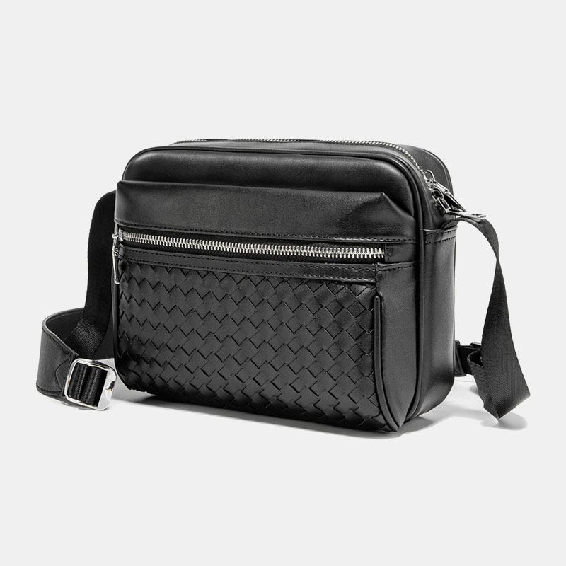 Mænd Pu-læder Vandtæt Slidbestandig Vævet Crossbody-taske Skuldertaske Med Stor Kapacitet