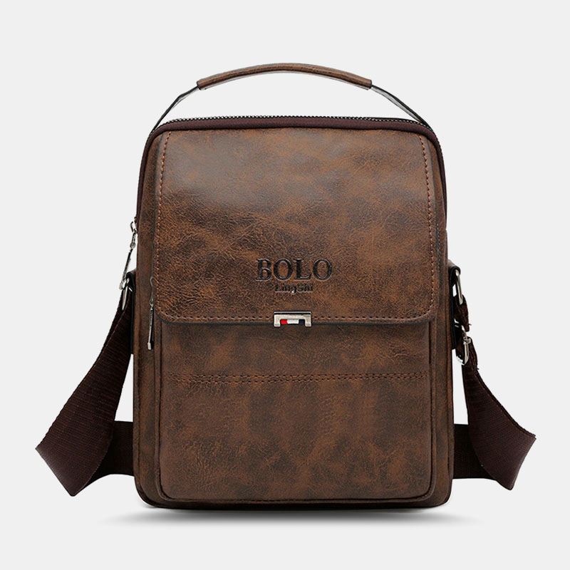 Mænd Pu Læder Vintage Tekstur Stor Kapacitet Lynlås Dekoration Crossbody Taske Skuldertaske Håndtaske