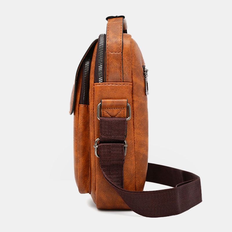 Mænd Pu Læder Vintage Tekstur Stor Kapacitet Lynlås Dekoration Crossbody Taske Skuldertaske Håndtaske