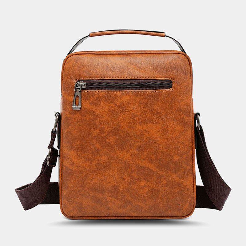 Mænd Pu Læder Vintage Tekstur Stor Kapacitet Lynlås Dekoration Crossbody Taske Skuldertaske Håndtaske