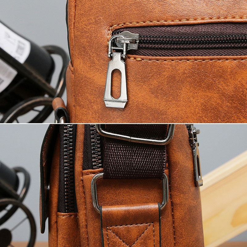 Mænd Pu Læder Vintage Tekstur Stor Kapacitet Lynlås Dekoration Crossbody Taske Skuldertaske Håndtaske