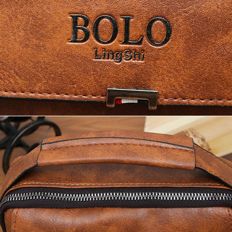 Mænd Pu Læder Vintage Tekstur Stor Kapacitet Lynlås Dekoration Crossbody Taske Skuldertaske Håndtaske