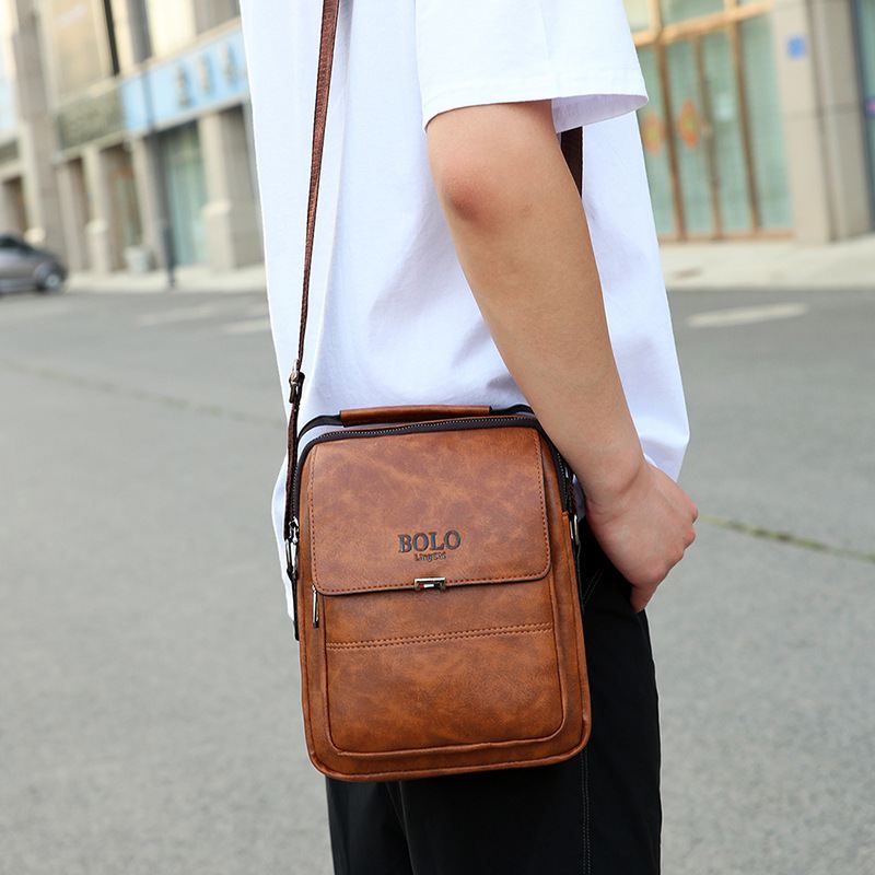 Mænd Pu Læder Vintage Tekstur Stor Kapacitet Lynlås Dekoration Crossbody Taske Skuldertaske Håndtaske