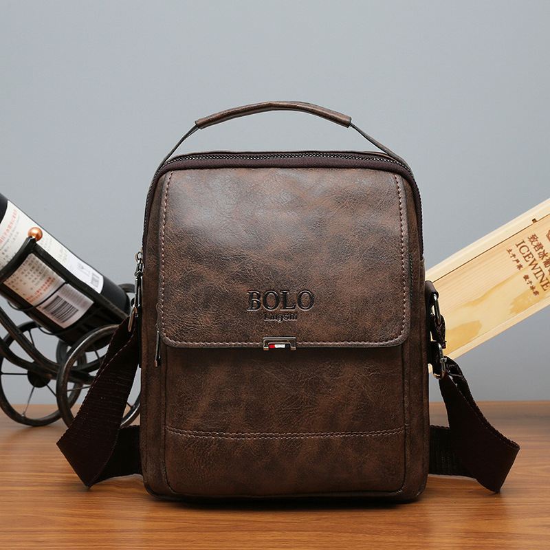 Mænd Pu Læder Vintage Tekstur Stor Kapacitet Lynlås Dekoration Crossbody Taske Skuldertaske Håndtaske