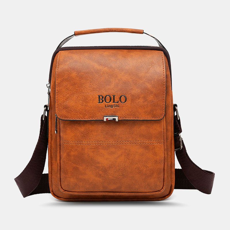 Mænd Pu Læder Vintage Tekstur Stor Kapacitet Lynlås Dekoration Crossbody Taske Skuldertaske Håndtaske