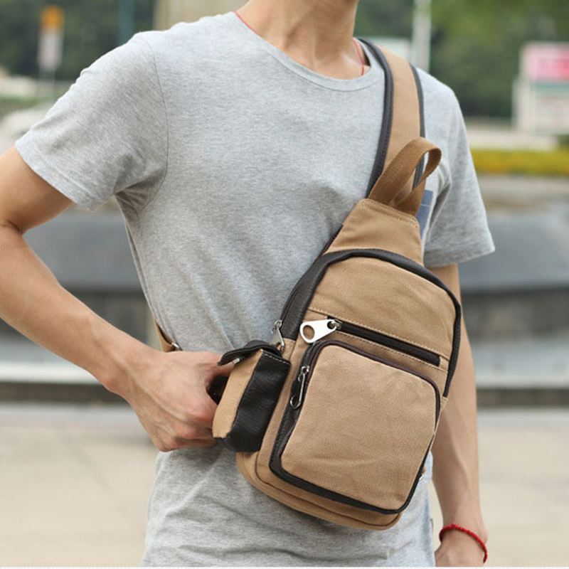 Mænd Rejsetaske I Lærred Til Udendørs Sport Crossbody Taske