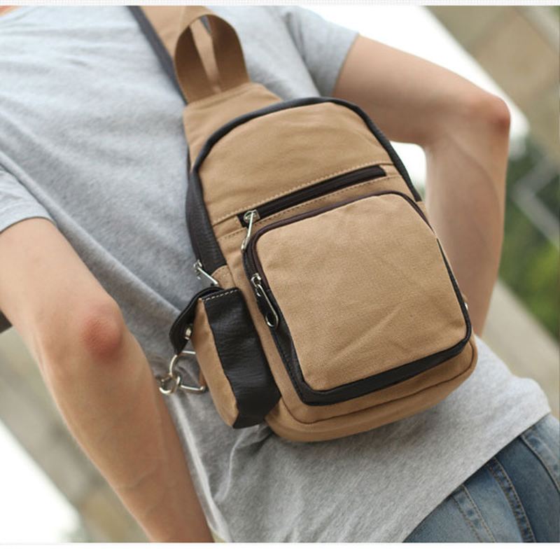 Mænd Rejsetaske I Lærred Til Udendørs Sport Crossbody Taske
