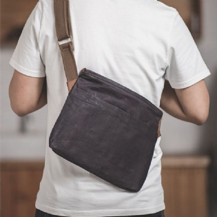 Mænd Simple Oil Wax Canvas Messenger Bag Vandtæt Forstærket Polyester Webbing Crossbody Bag Skuldertaske